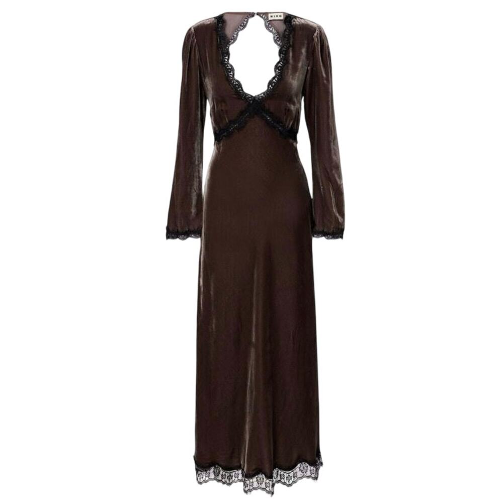 Rixo Aelsha Brown Velvet Maxi Dress Size M